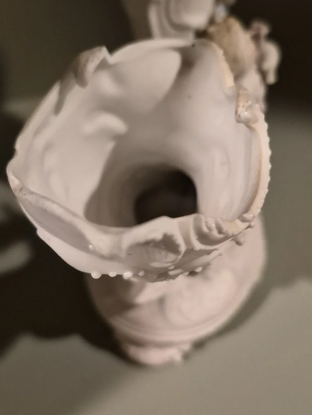 Antique German Bisque Porcelain Double Spill Vase Cherub Putti Flowers Mold 322